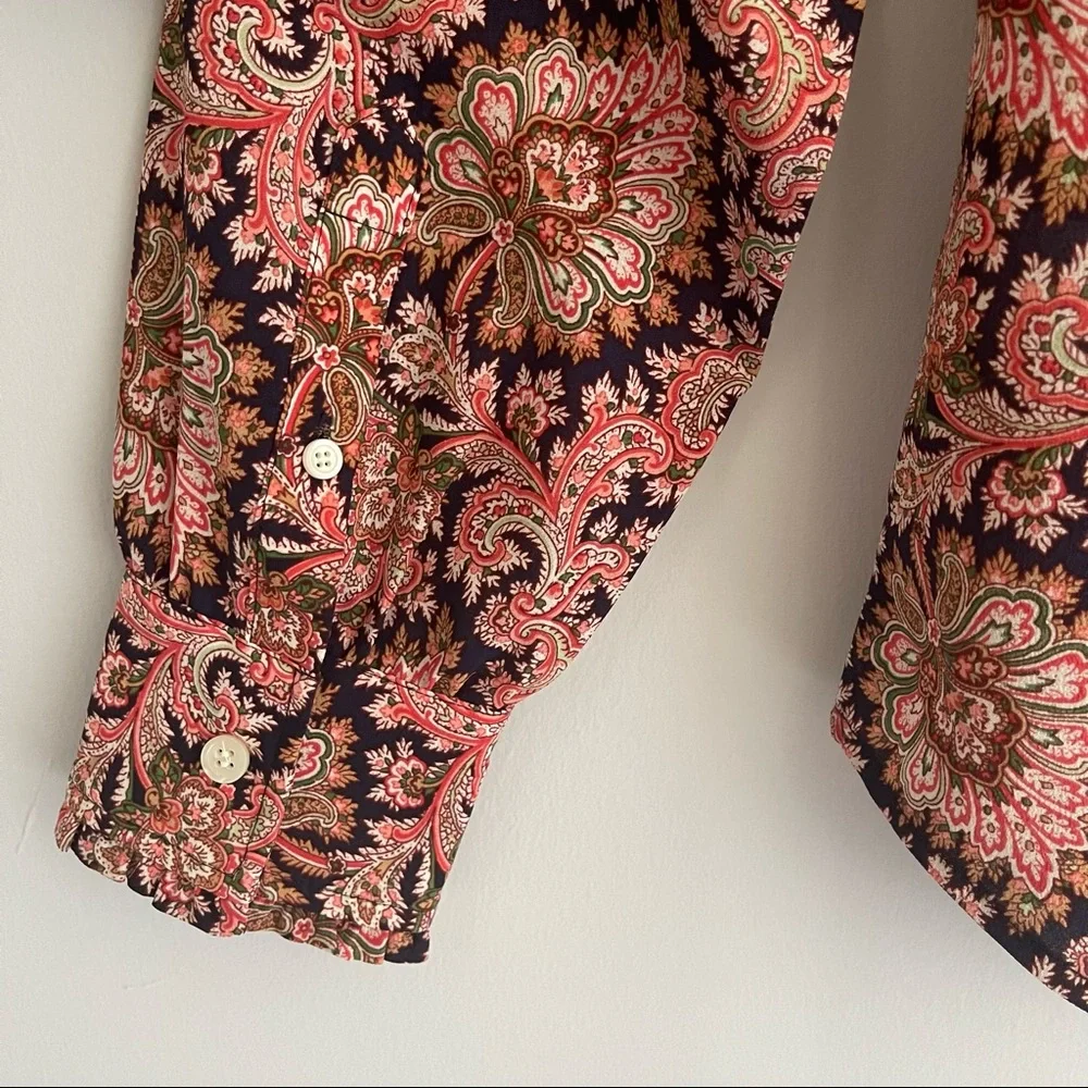 J. Crew Paisley Ruffle Button Down Blouse